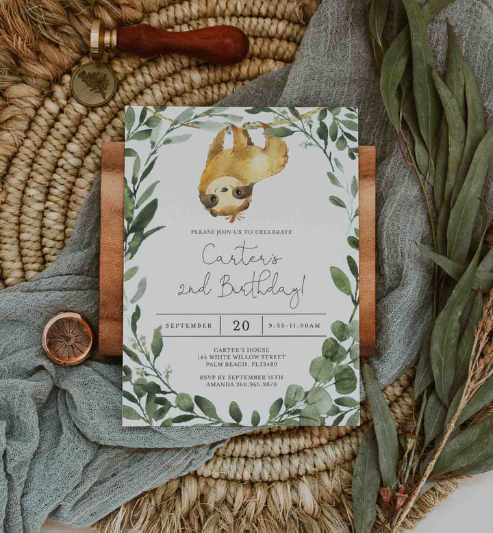 Sloth Kids Birthday Invitation Printable