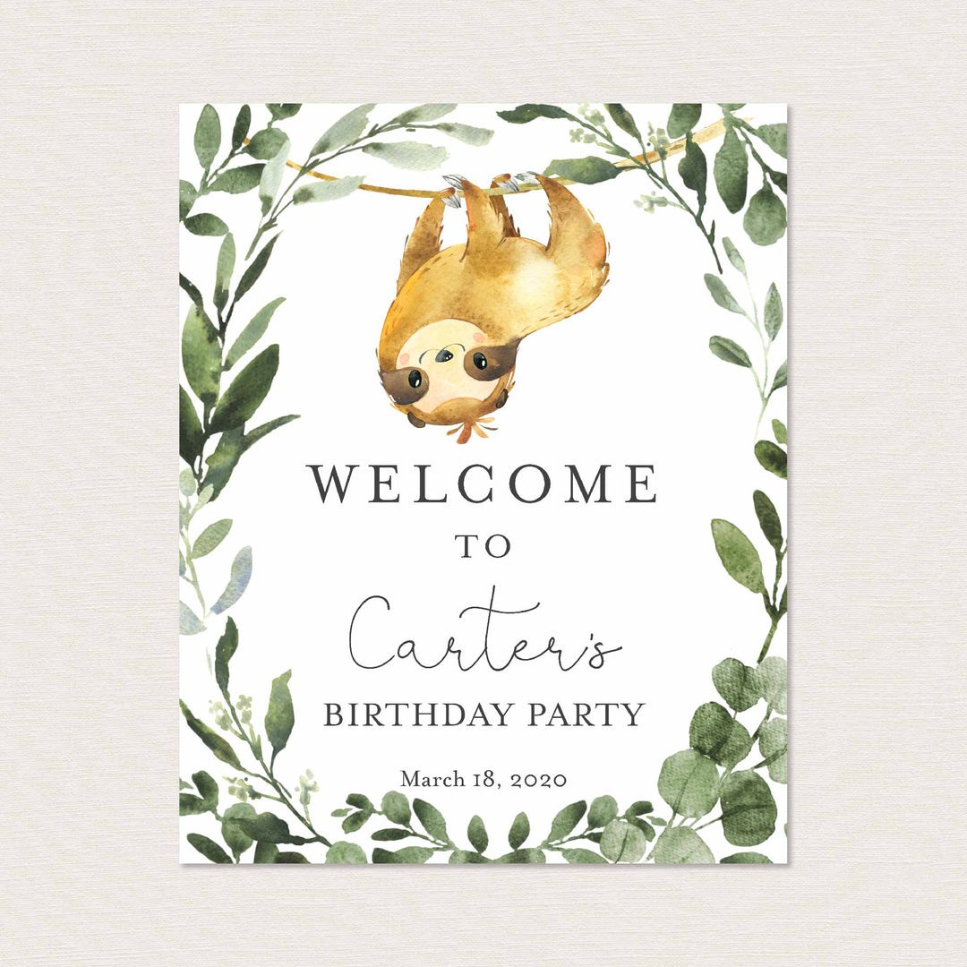 Sloth Kids Birthday Welcome Sign Printable