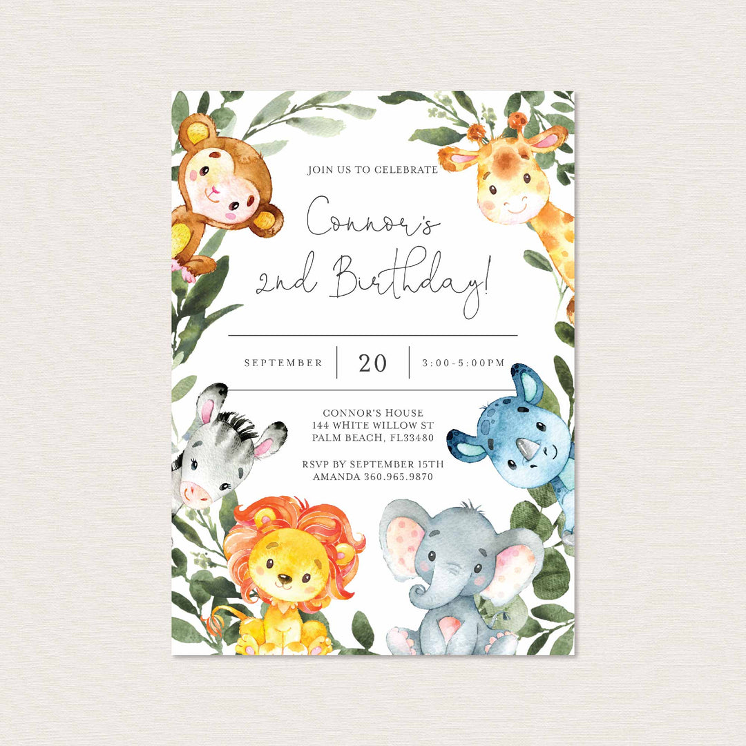 Jungle Animals Kids Birthday Invitation Printable