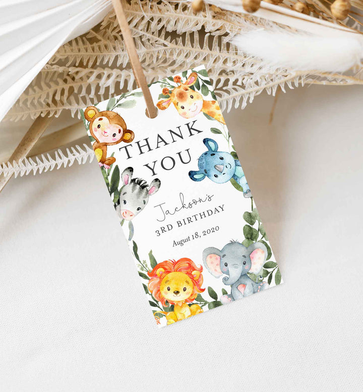 Jungle Animals Kids Birthday Favour Tag Printable