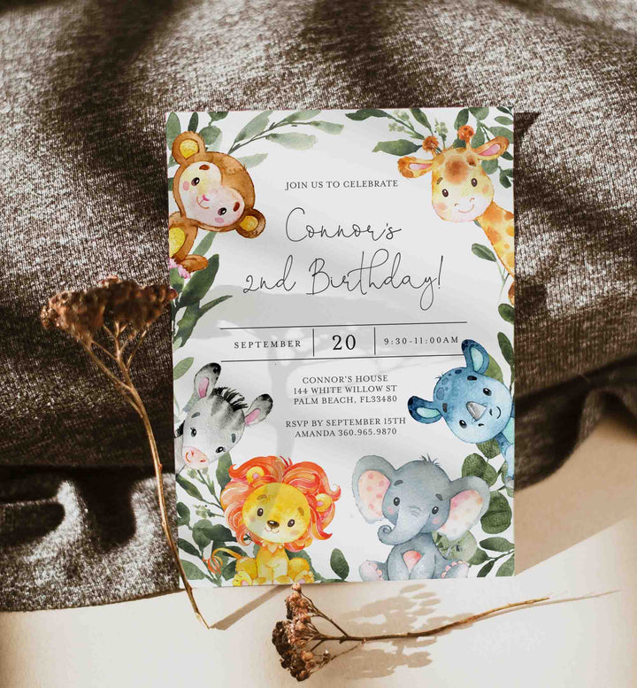 Jungle Animals Kids Birthday Invitation Printable