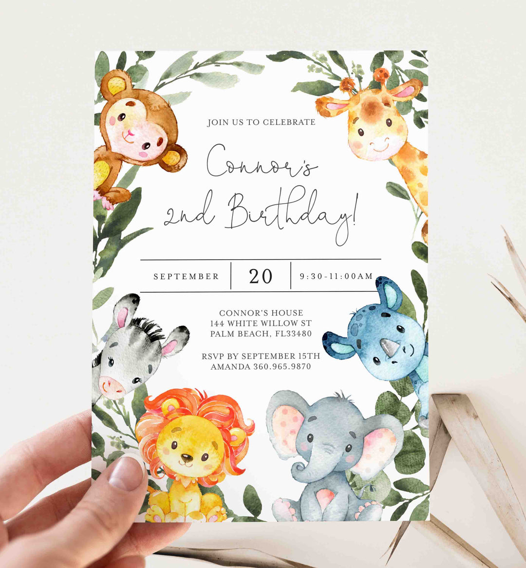 Jungle Animals Kids Birthday Invitation Printable