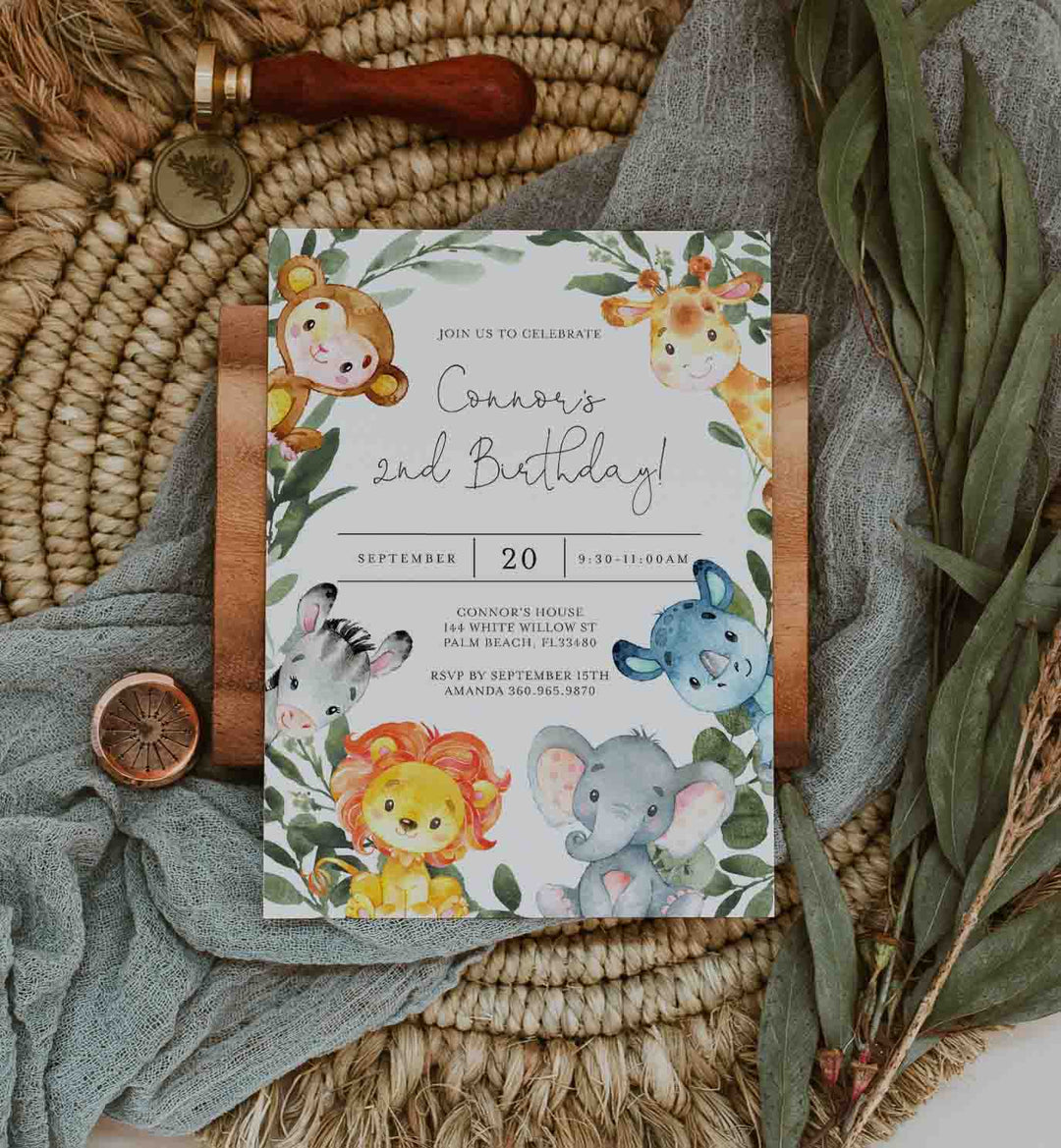 Jungle Animals Kids Birthday Invitation Printable