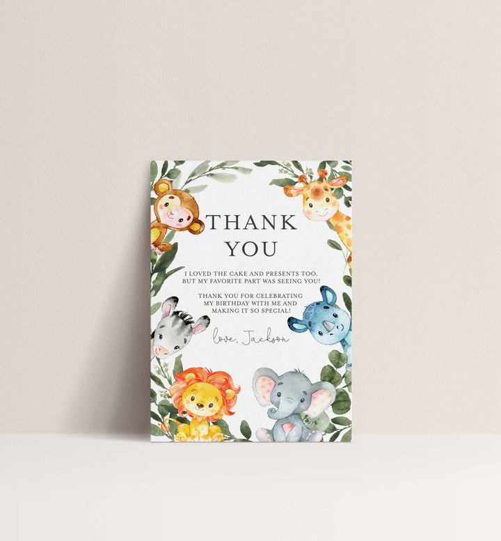 Jungle Animals Kids Birthday Thank You Note Printable