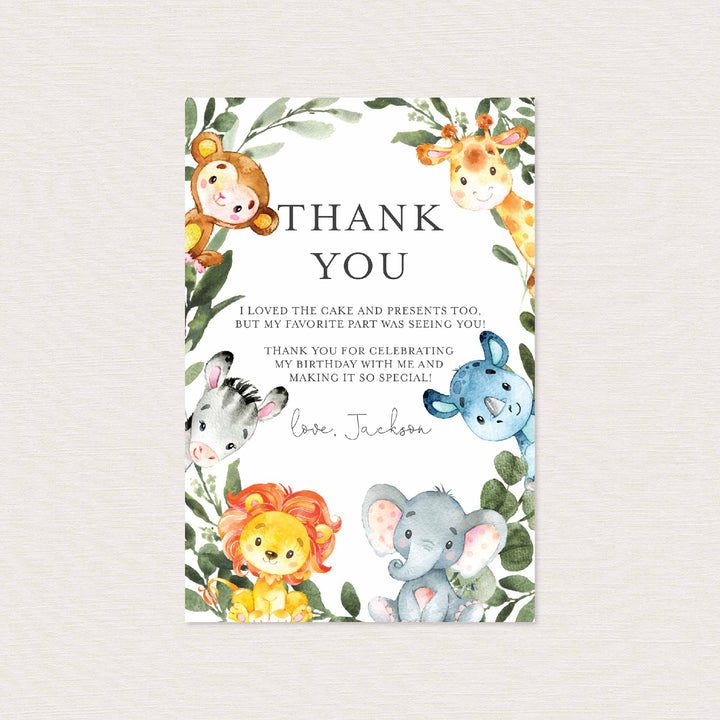 Jungle Animals Kids Birthday Thank You Note Printable