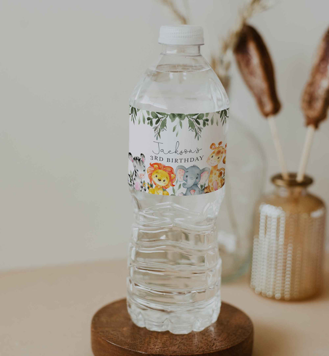 Jungle Animals Kids Birthday Water Bottle Label Printable