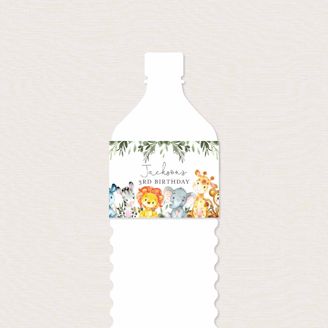 Jungle Animals Kids Birthday Water Bottle Label Printable