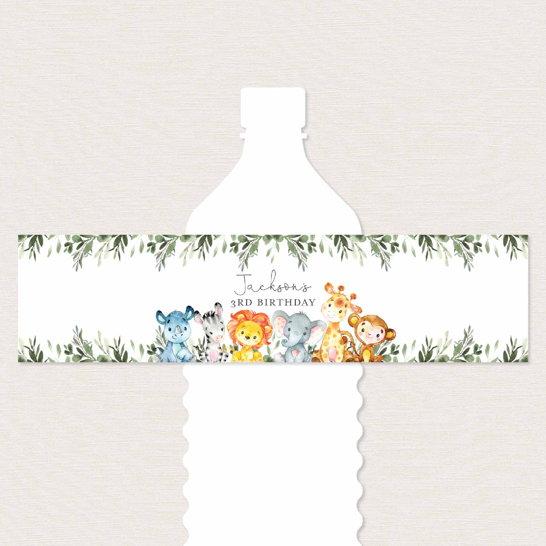 Jungle Animals Kids Birthday Water Bottle Label Printable