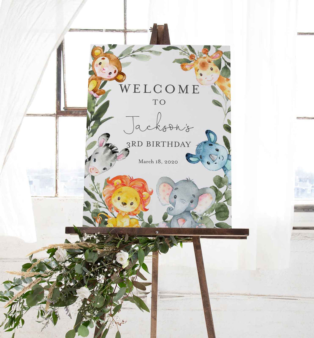 Jungle Animals Kids Birthday Welcome Sign Printable