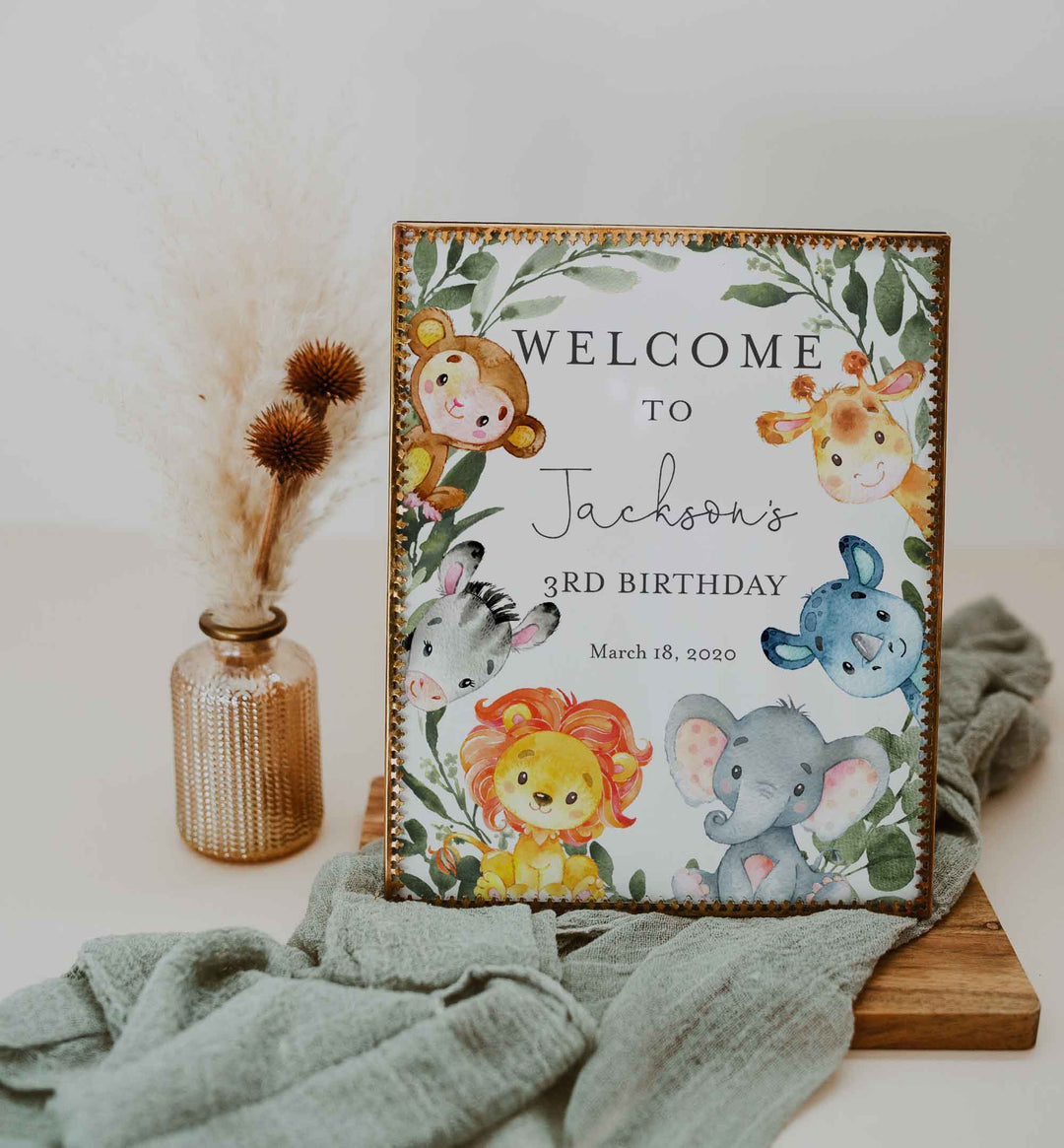 Jungle Animals Kids Birthday Welcome Sign Printable