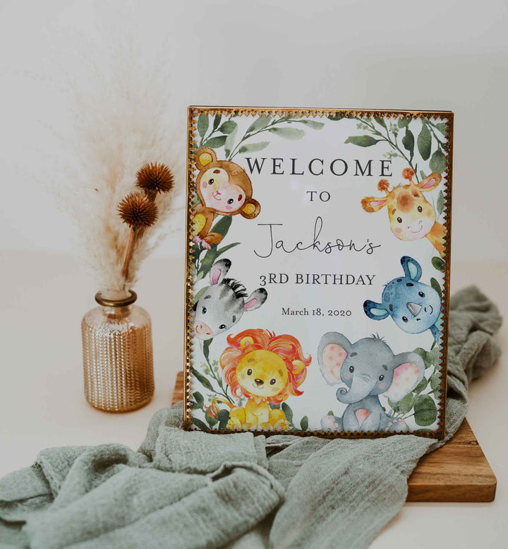 Jungle Animals Kids Birthday Welcome Sign Printable