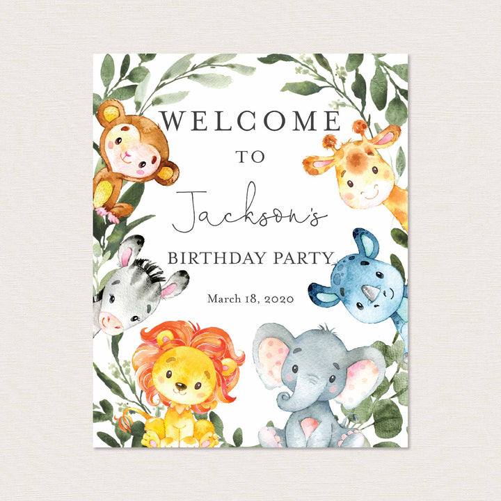 Jungle Animals Kids Birthday Welcome Sign Printable