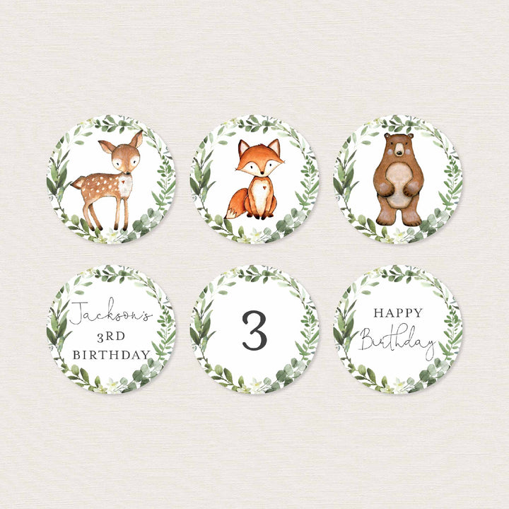 Woodland Animals Kids Birthday Cupcake Toppers and Cupcake Wrappers Printable