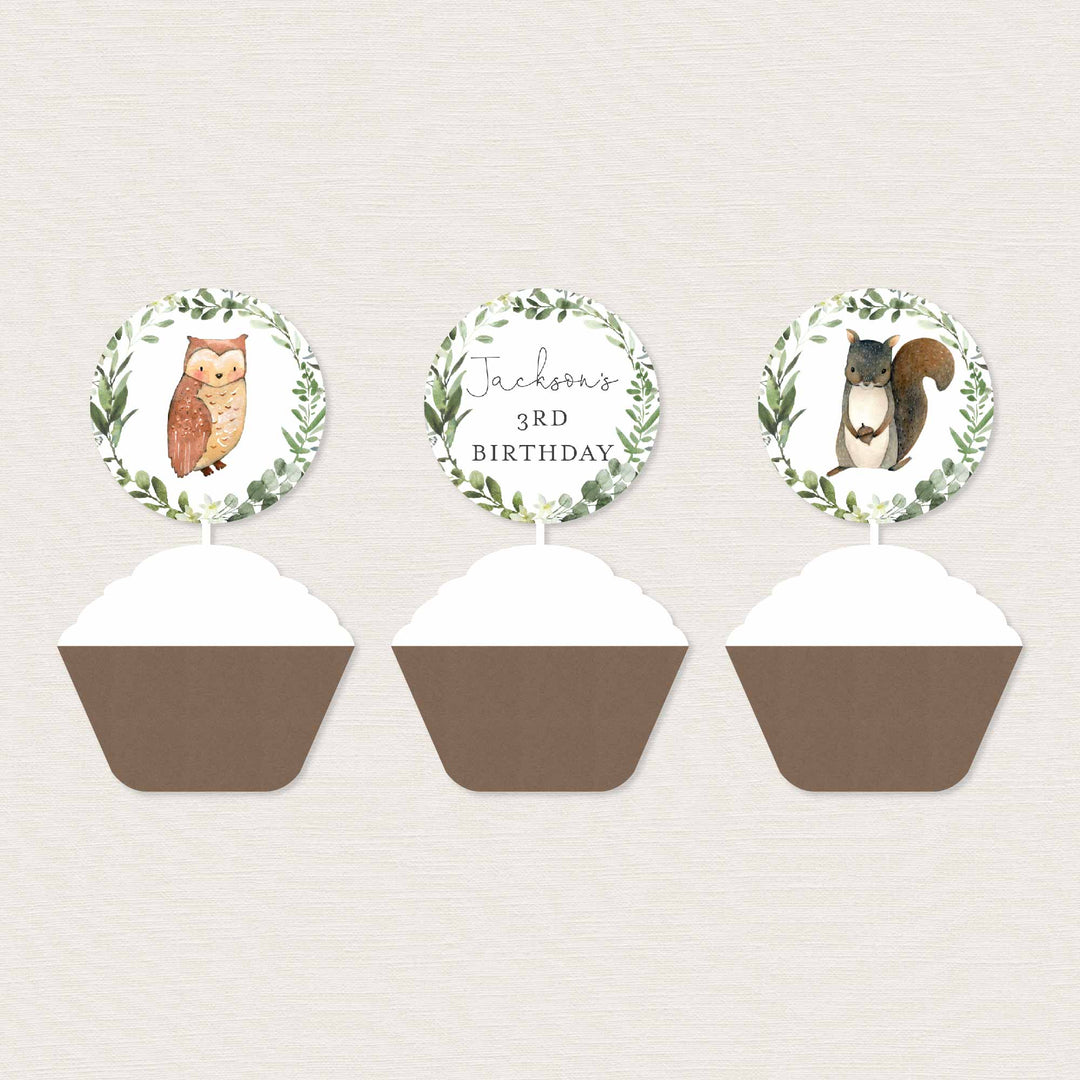 Woodland Animals Kids Birthday Cupcake Toppers and Cupcake Wrappers Printable