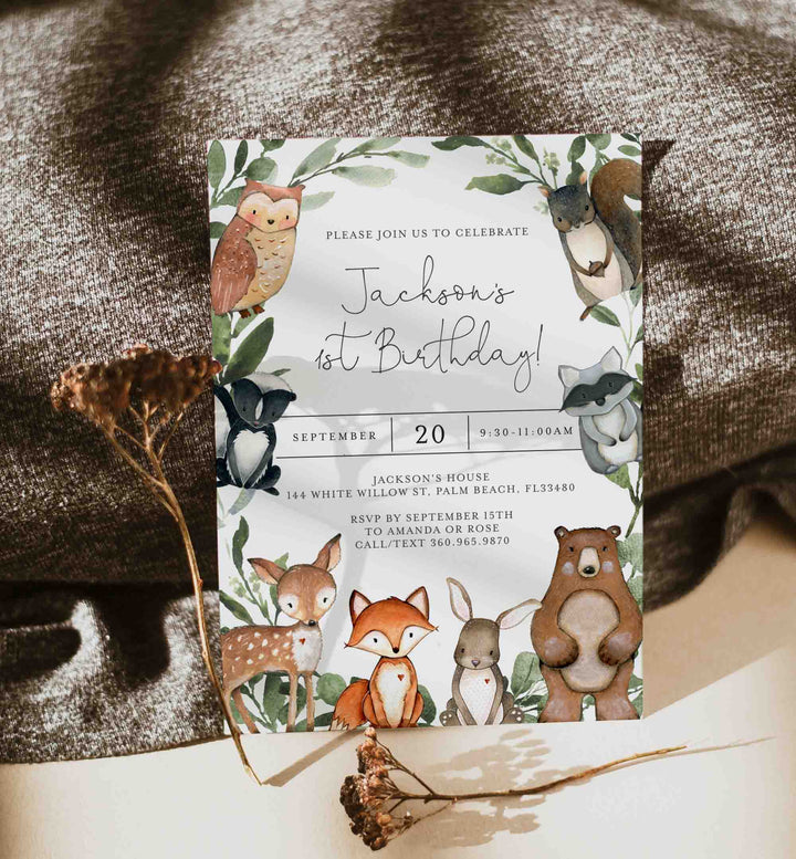 Woodland Animals Kids Birthday Invitation Printable