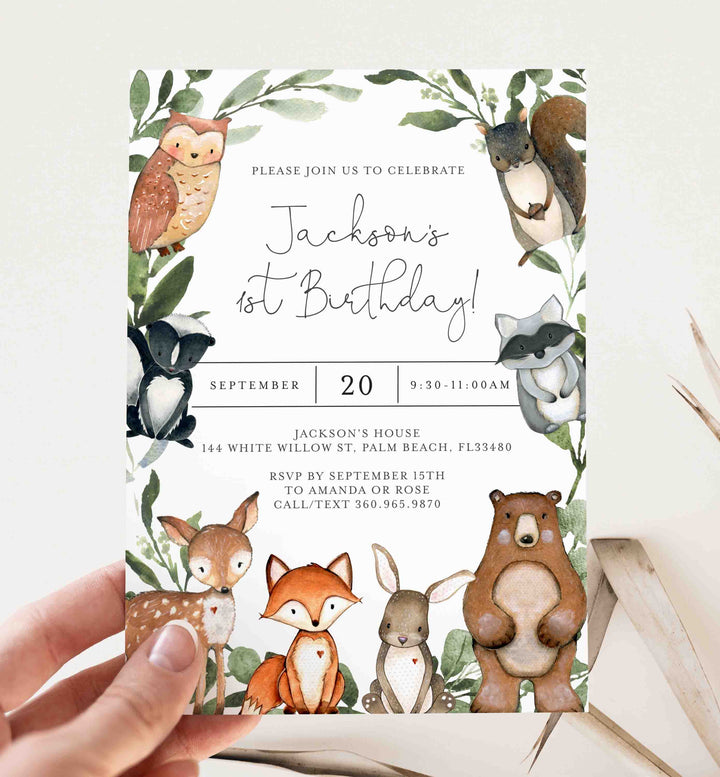 Woodland Animals Kids Birthday Invitation Printable