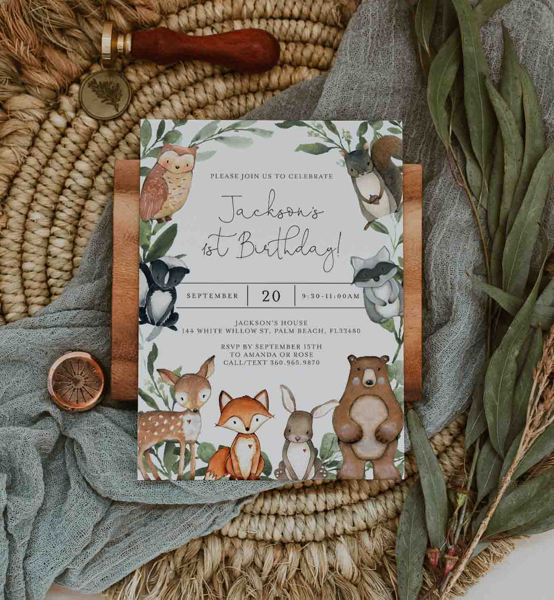 Woodland Animals Kids Birthday Invitation Printable