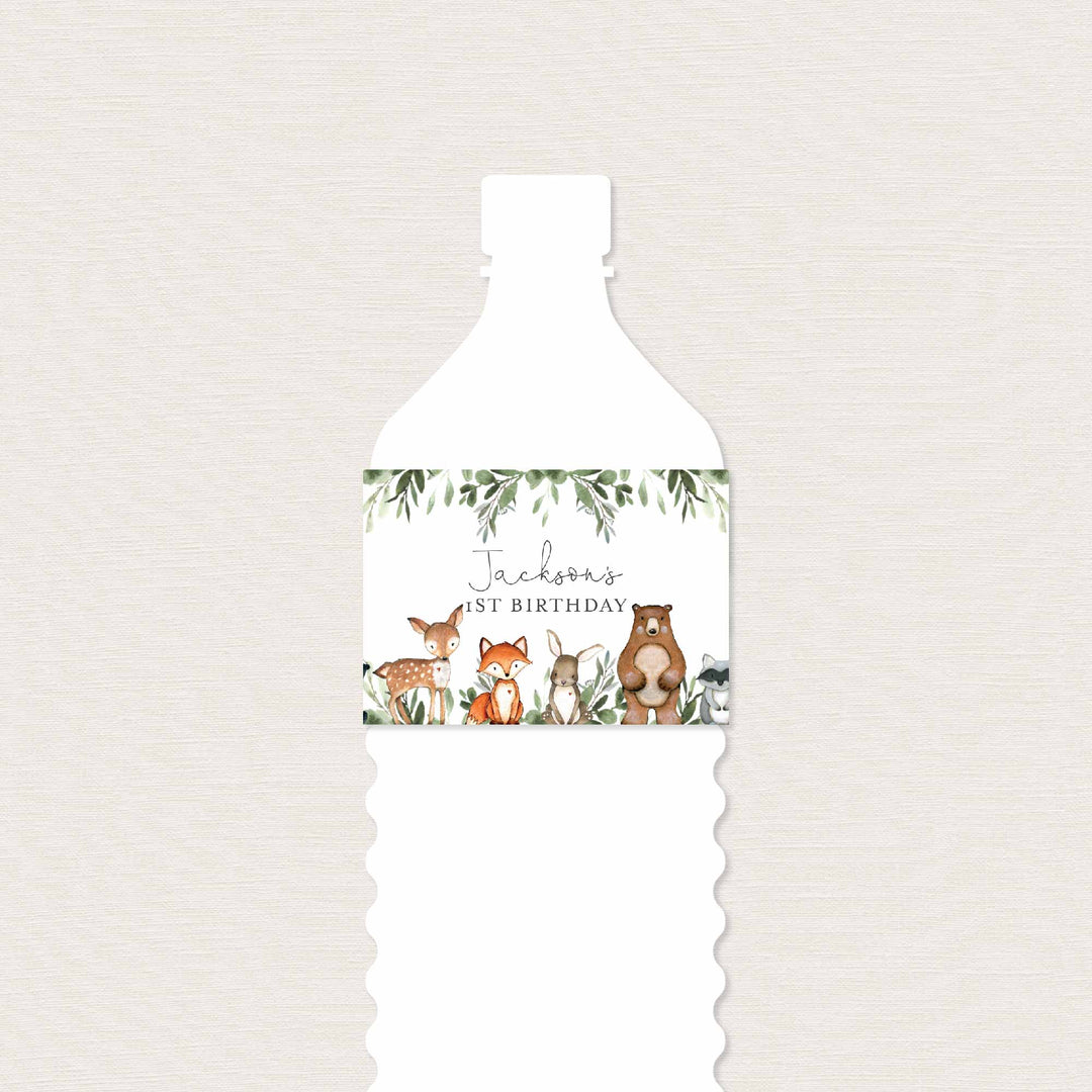 Woodland Animals Kids Birthday Water Bottle Label Printable