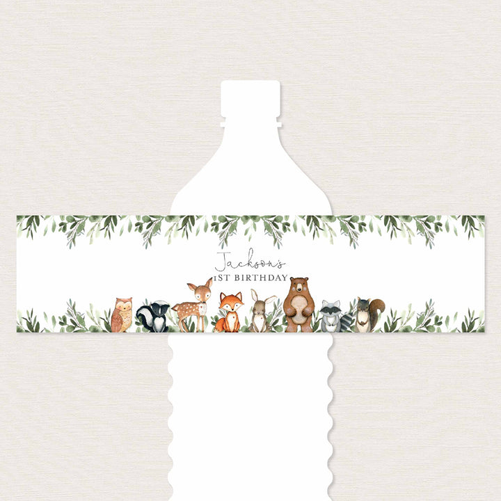 Woodland Animals Kids Birthday Water Bottle Label Printable