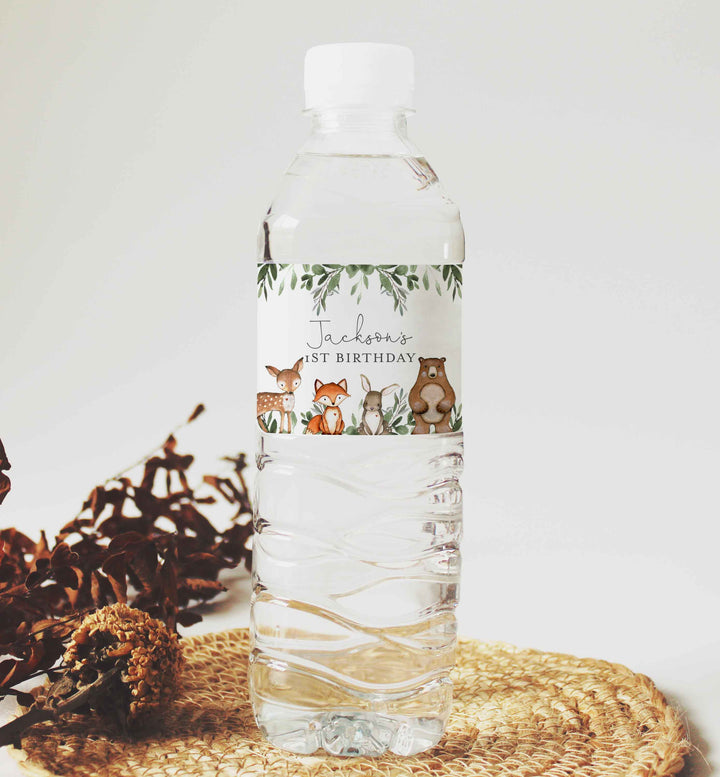 Woodland Animals Kids Birthday Water Bottle Label Printable