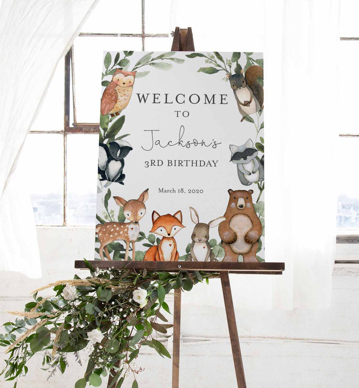 Woodland Animals Kids Birthday Welcome Sign Printable