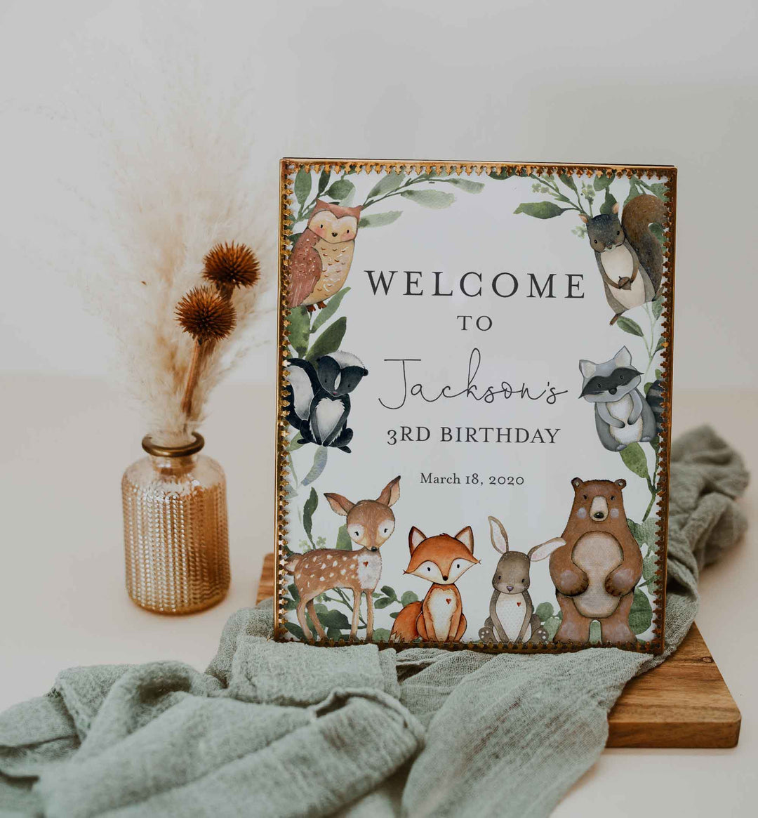 Woodland Animals Kids Birthday Welcome Sign Printable