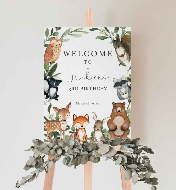 Woodland Animals Kids Birthday Welcome Sign Printable