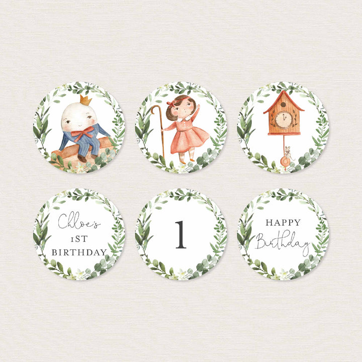 Nursery Rhymes Kids Birthday Cupcake Toppers and Cupcake Wrappers Printable