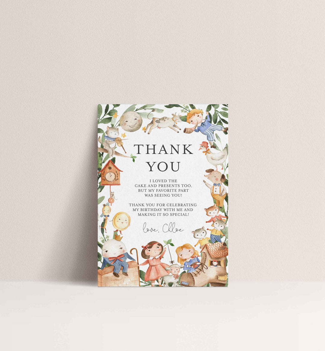 Nursery Rhymes Kids Birthday Thank You Note Printable