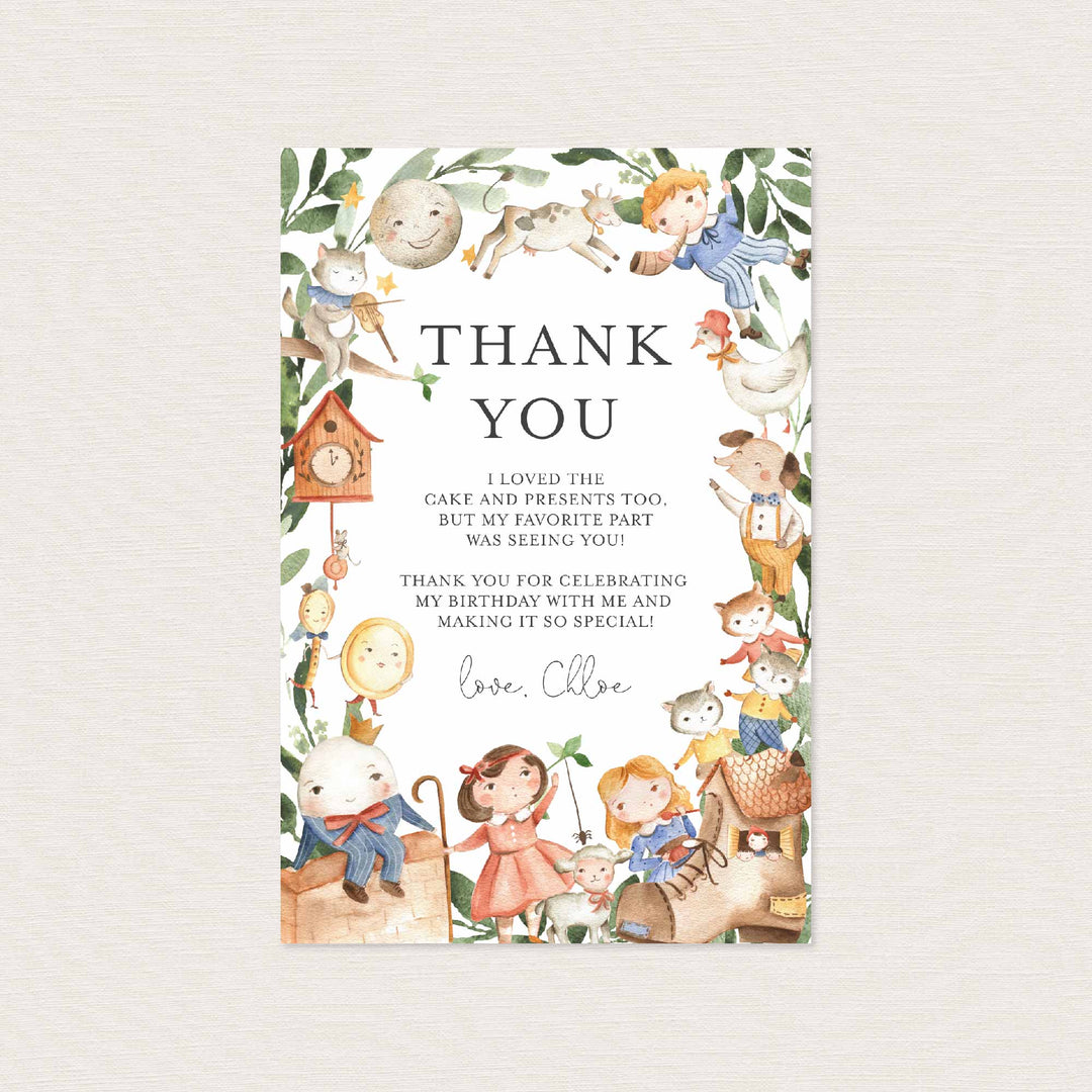 Nursery Rhymes Kids Birthday Thank You Note Printable