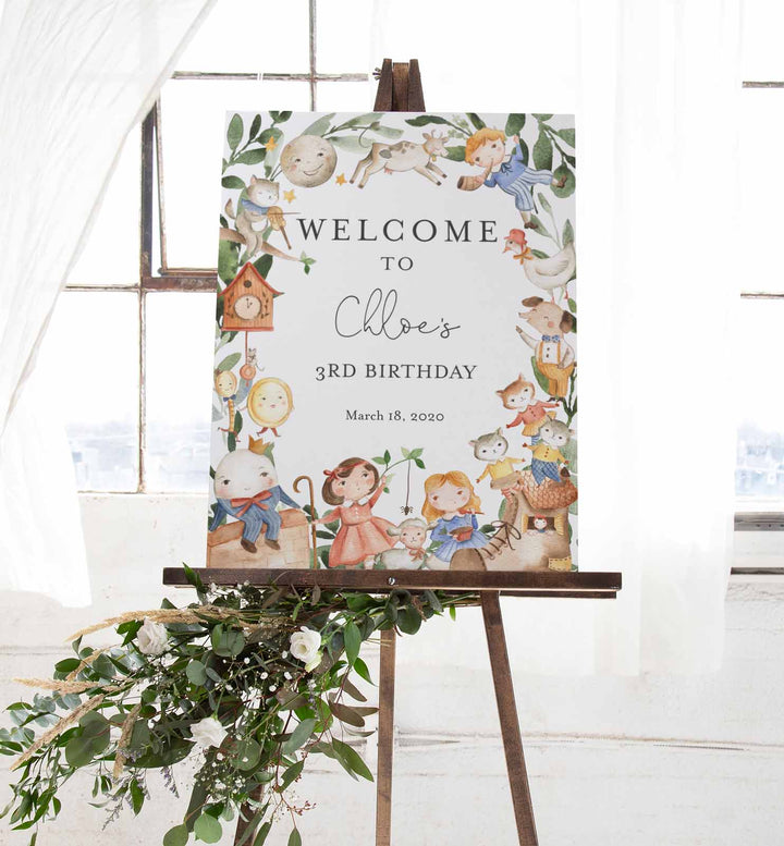 Nursery Rhymes Kids Birthday Welcome Sign Printable