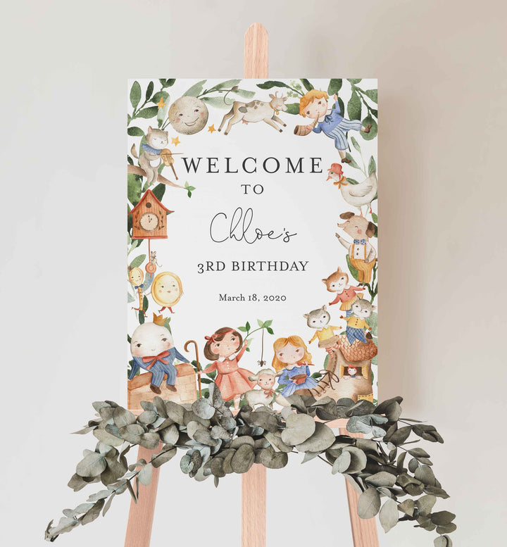 Nursery Rhymes Kids Birthday Welcome Sign Printable