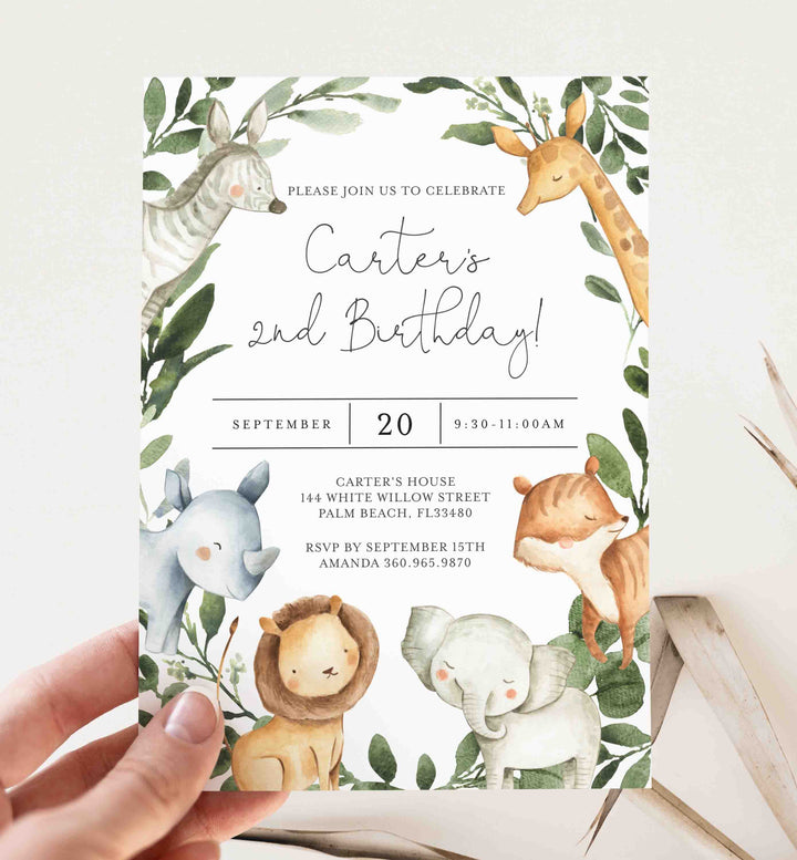 Safari Animals Kids Birthday Invitation Printable