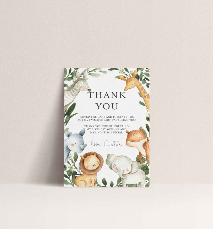 Safari Animals Kids Birthday Thank You Note Printable