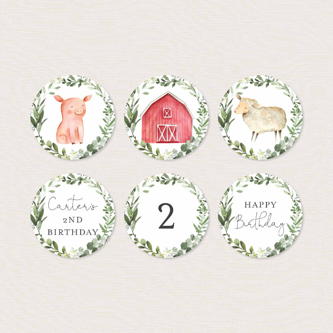 On The Farm Kids Birthday Cupcake Toppers and Cupcake Wrappers Printable