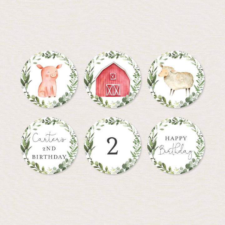 On The Farm Kids Birthday Cupcake Toppers and Cupcake Wrappers Printable