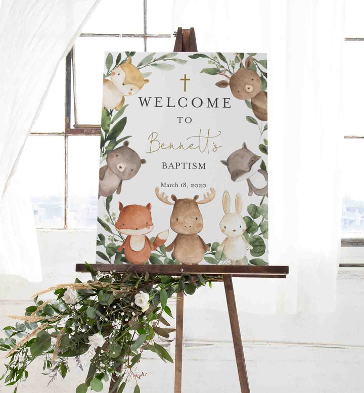 Woodland Friends Baptism Welcome Sign Printable