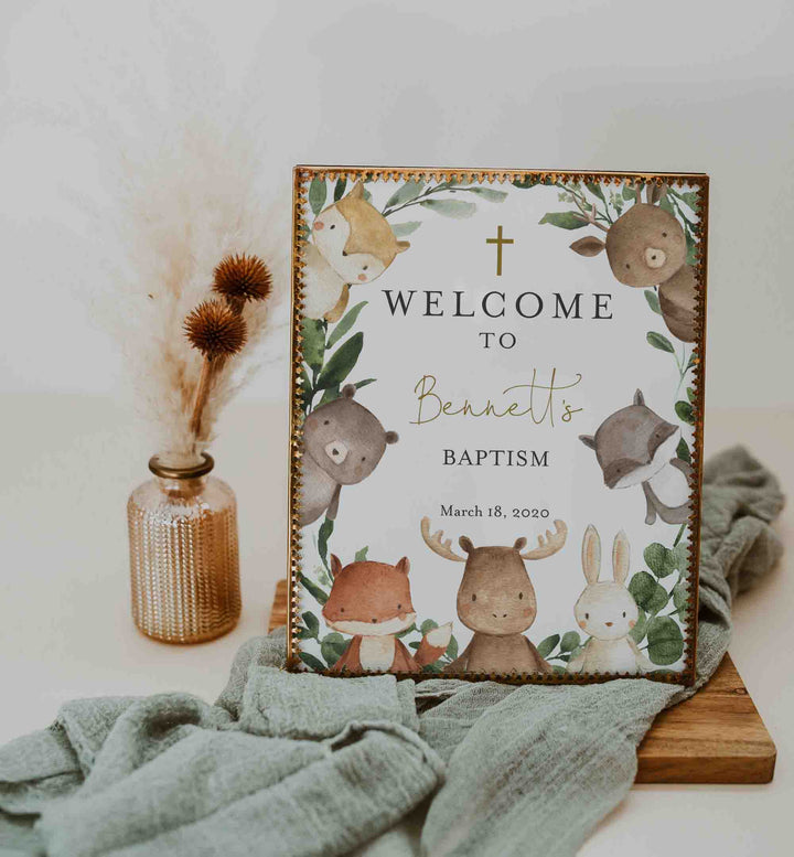 Woodland Friends Baptism Welcome Sign Printable