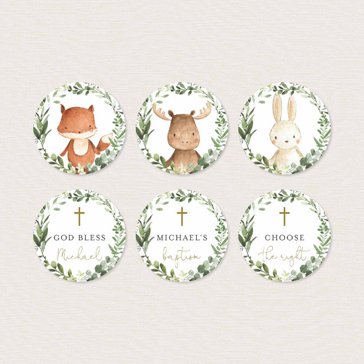 Woodland Friends Baptism Cupcake Toppers and Cupcake Wrappers Printable
