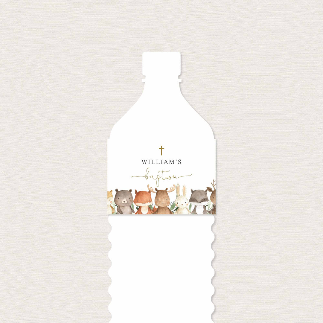 Woodland Friends Baptism Water Bottle Label Printable