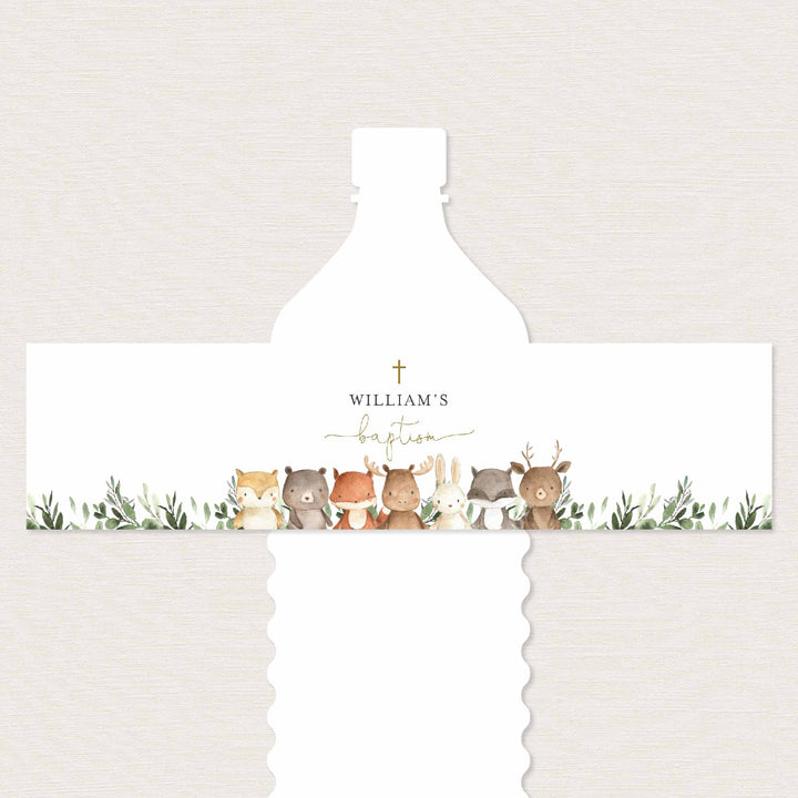 Woodland Friends Baptism Water Bottle Label Printable