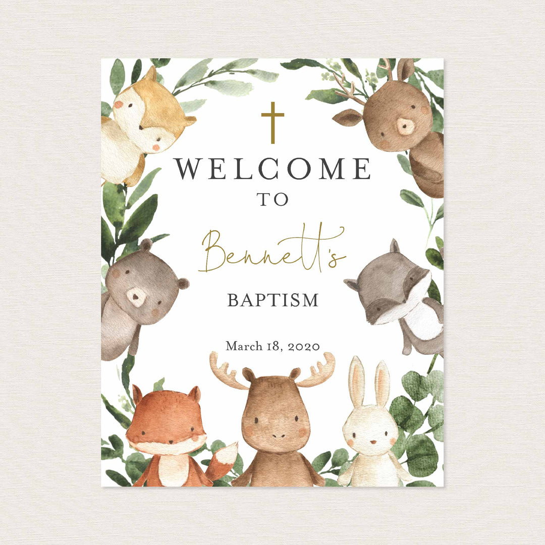 Woodland Friends Baptism Welcome Sign Printable