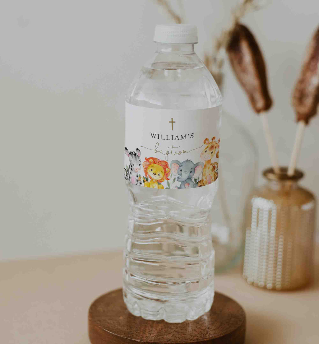 Jungle Animals Baptism Water Bottle Label Printable