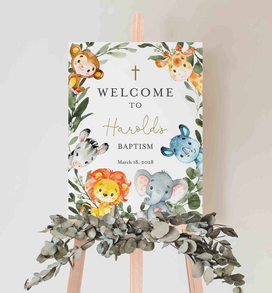 Jungle Animals Baptism Welcome Sign Printable