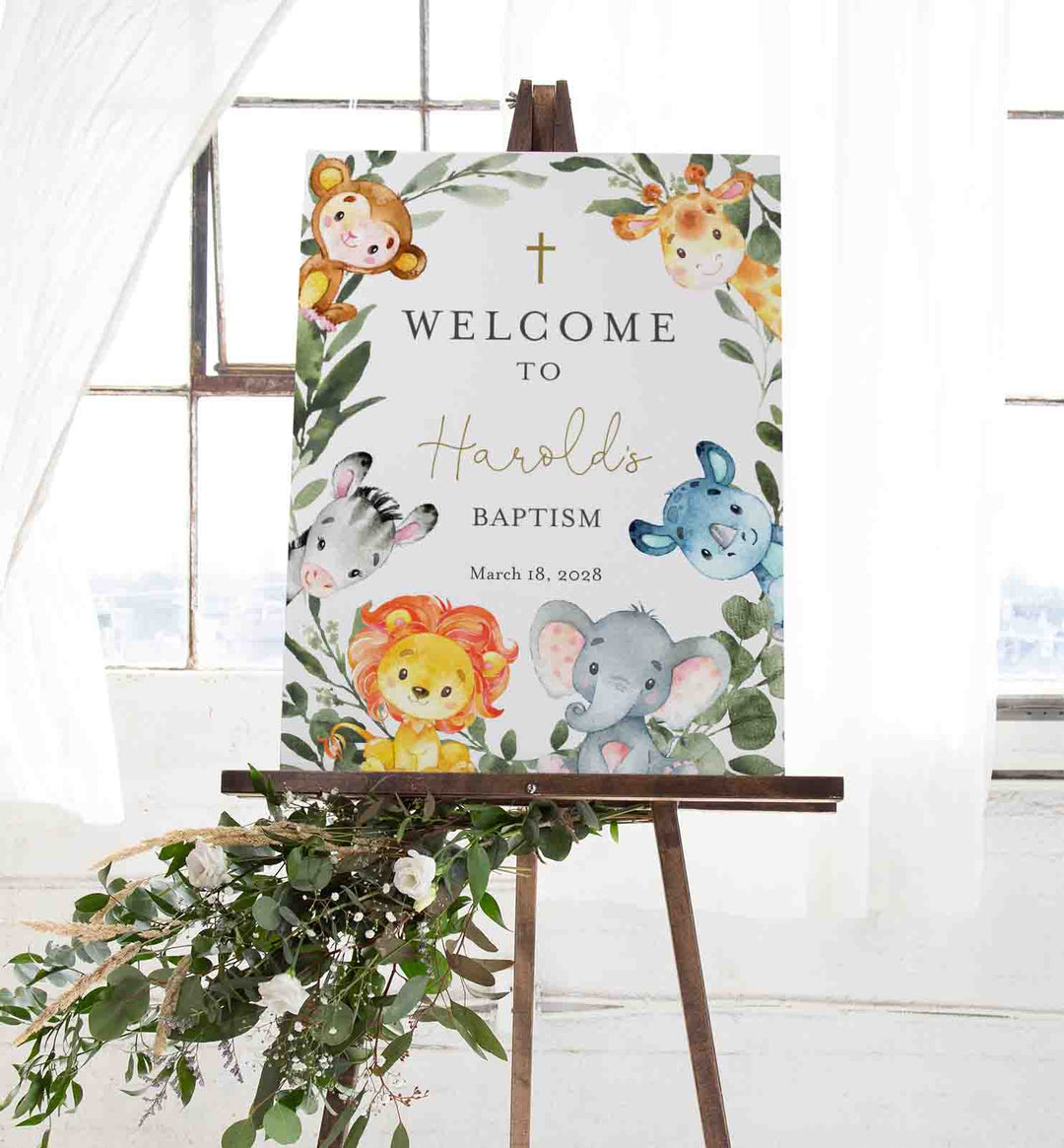 Jungle Animals Baptism Welcome Sign Printable