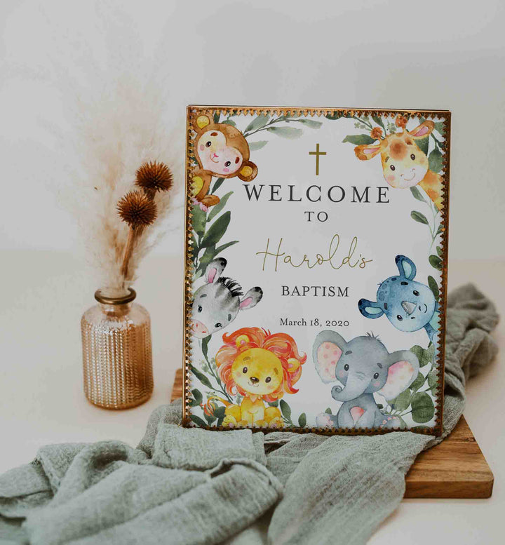 Jungle Animals Baptism Welcome Sign Printable