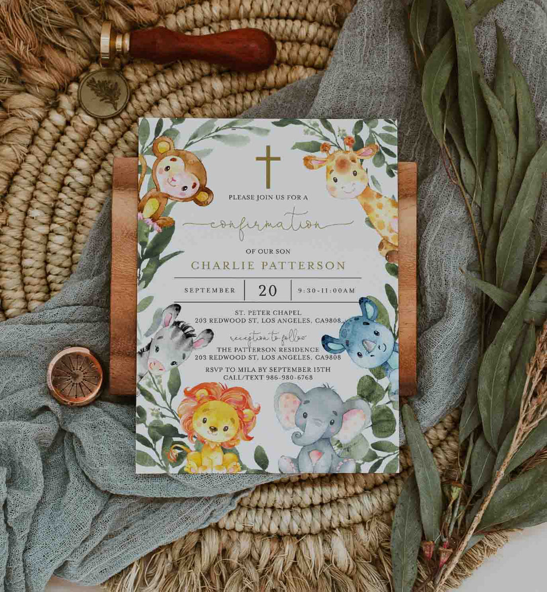 Jungle Animals Confirmation Invitation Printable