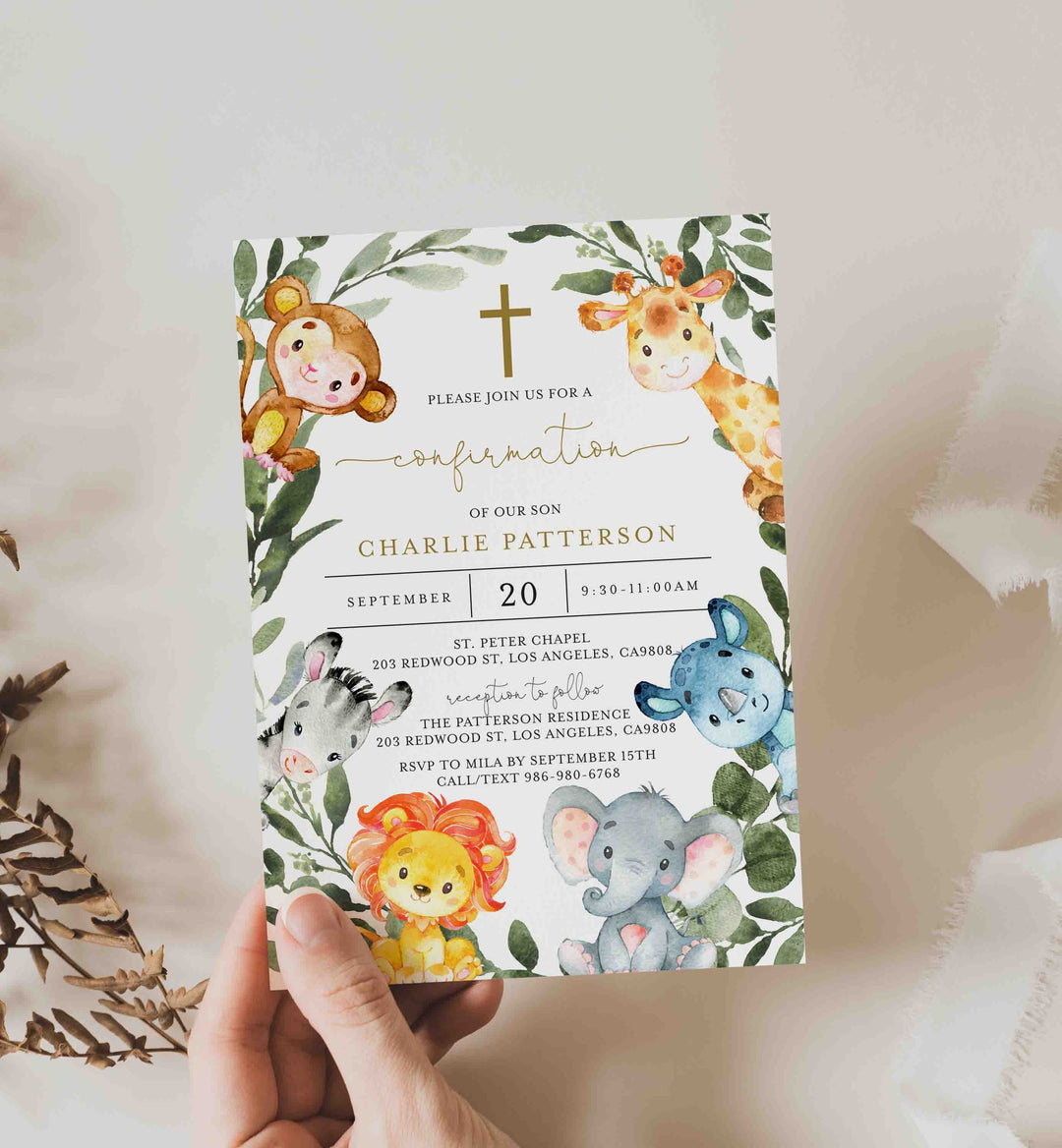 Jungle Animals Confirmation Invitation Printable