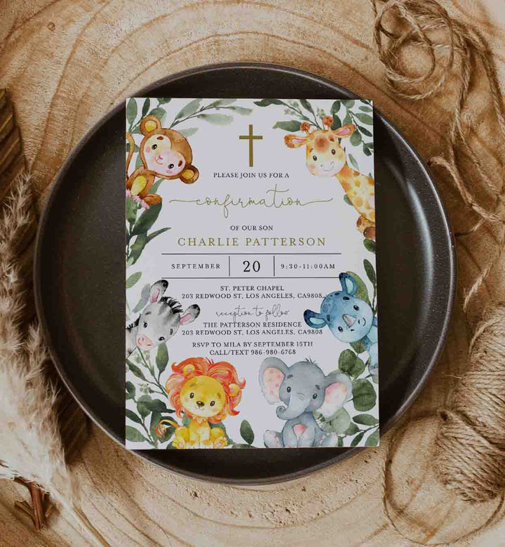 Jungle Animals Confirmation Invitation Printable