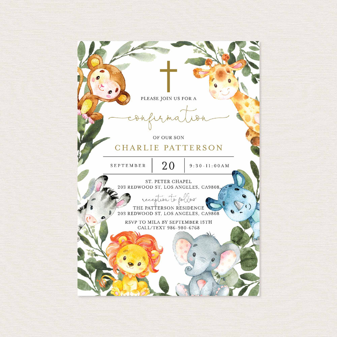 Jungle Animals Confirmation Invitation Printable